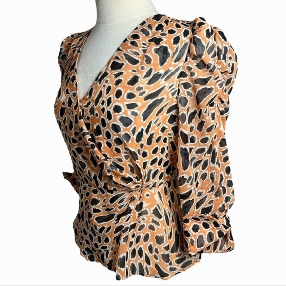 Anthropologie J.O.A. Animal Print Peplum Blouse size S orange and black - Picture 8 of 12